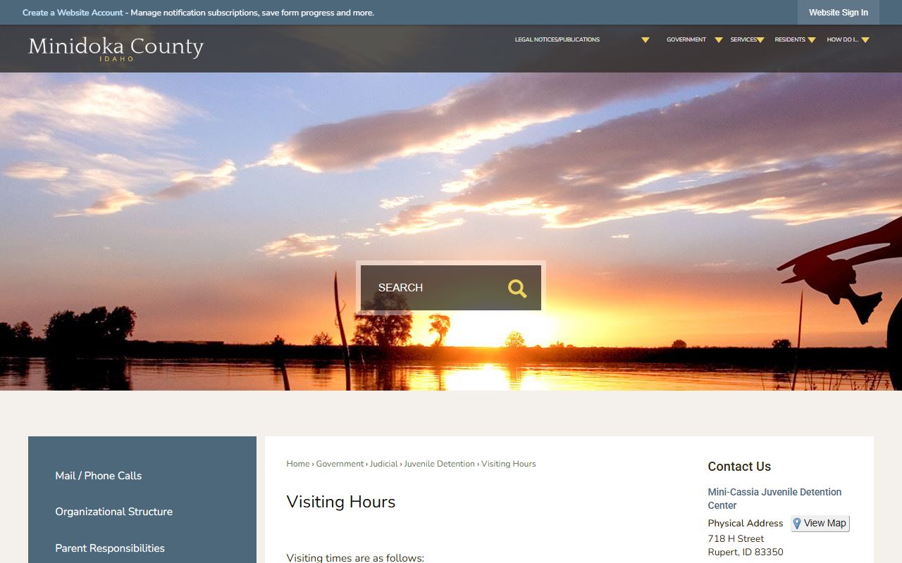 Mini-Cassia Juvenile Detention Center visiting hours for Minidoka County juvenile custody